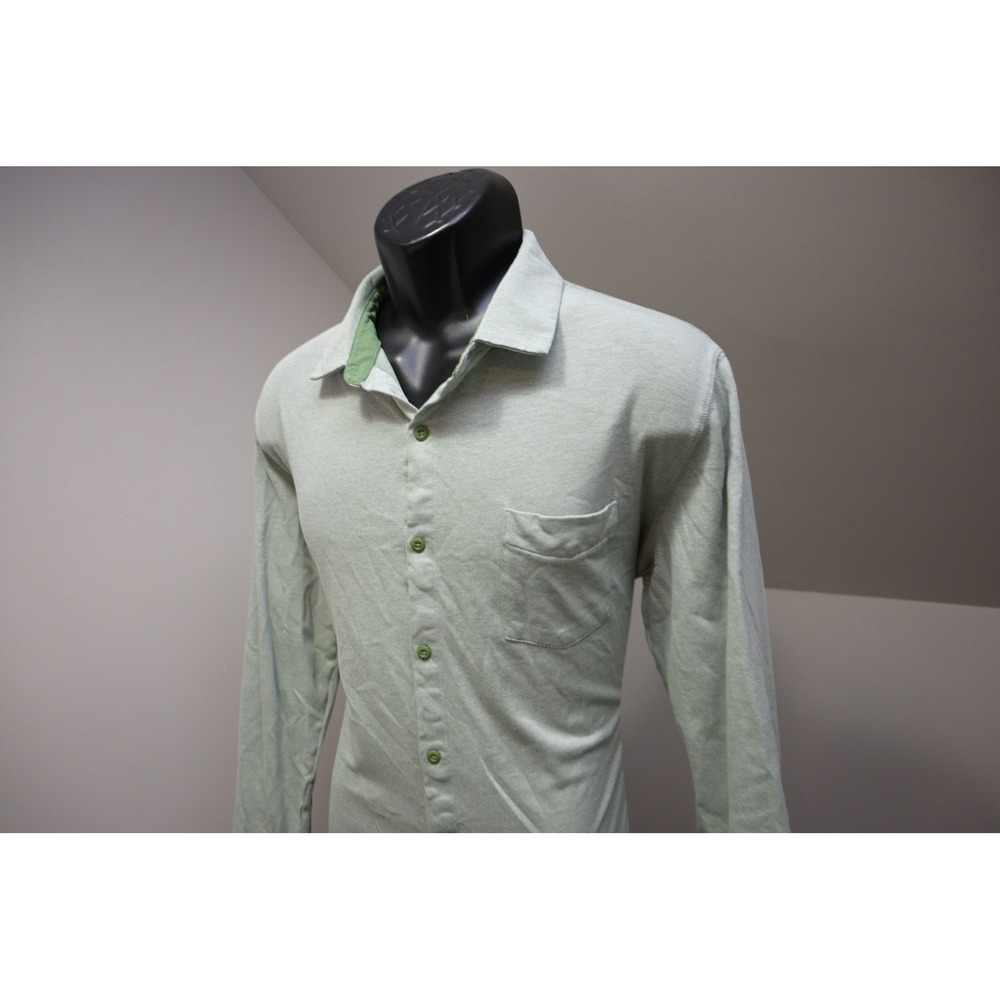 Fabletics Button Down Shirt Mens Large Green Pique Knit Long Sleeve Excellent